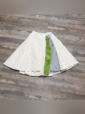 Prada Silk A-line Skirt Colorblock Green Gray Panel Women's Size 38 EU 2 US